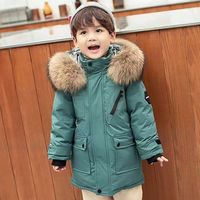 Parka mi-longue pour garçons avec grande capuche en fourrure, épaisse et chaude, rembourrée, veste d'hiver