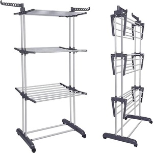 Séchoir à linge familial pliable en métal, mobile, peu encombrant, avec roulettes, pour le rangement et l'affichage des vêtements - Product Image 4