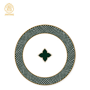 Bộ đồ ăn sứ xương cao cấp kiểu dáng cổ điển, họa tiết hoa hình cỏ ba lá màu xanh, đĩa lót trang trí, bộ đồ ăn gốm sứ dùng cho sự kiện & dịch vụ ăn uống - Product Image 5