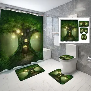 Custom Modern Magic Deep Forest Printed Funny Wholesale Bathroom Rug And Shower Curtain