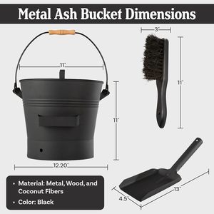 Ensemble de seaux à cendres en métal thermolaqué de style industriel avec couvercle, balai et pelle pour foyer et brasero - Emballage pour commande par courrier - Product Image 3