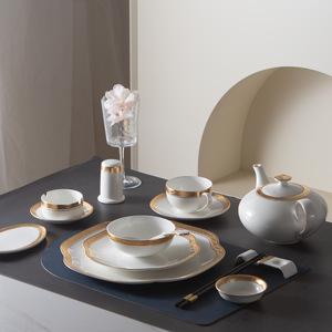 Luxury Nordic Embossed Gold Dinner Set Porcelain Bowl Dishes Plates Coffee Cup Teapot Tableware Sets - Product Image 2