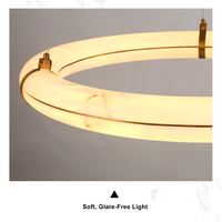 Lampe suspendue LED circulaire à deux niveaux en albâtre naturel translucide avec câbles de support réglables pour hall d'hôtel et salon