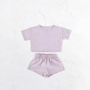 Zomer Ins Style Babykleding Zuiver Katoen Korte Mouwen T-shirt Shorts <span class=keywords><strong>Set</strong></span> Unisex Kinderen Effen Kleur Zacht Veelzijdig Babypakje - Product Image 3