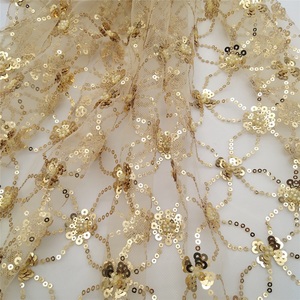 Đính Cườm Sequins Lưới Vàng Rác Hoa Vải Đám Cưới Thêu Ren Thêu Vải Cho Ăn Mặc 100% Polyester Bền Vững - Product Image 2
