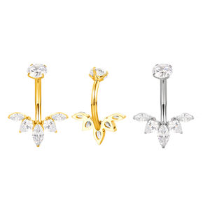 GZN AFTM F136 Conjunto de bisel de titanio CZ Top con <span class=keywords><strong>3</strong></span> Marquesa CZ y 2 anillos de ombligo de pera CZ - Product Image 1