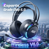 Casque de jeu AOC avec haut-parleur de 60 mm, casque stéréo sans fil avec Bluetooth 6.0, modes sonores 3EQ pour PC, jeux, musique, films