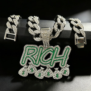 จี้สร้อยคอรูปถุงเงินสีเงินประดับเพชรแบบ Iced Out พร้อมสร้อยคิวบาประดับเพชร สำหรับผู้ที่ชื่นชอบฮิปฮอปและสตรีทแวร์แนวอเมริกัน - Product Image 5