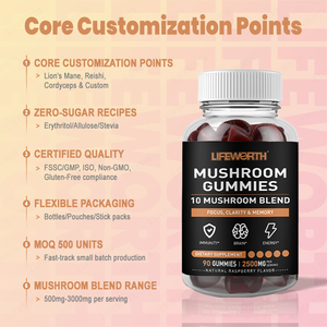 Lifeworth Complex Mushroom Gummies 10-Blend <strong>Brain</strong> Booster Immune Support Energy <strong>Supplement</strong> Lion's Mane Shiitake Customizable for - Product Image 4