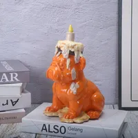 Sculpture de chien ballon en résine avec motif cornet de glace et gâteau, statue de taureau créative pour la décoration intérieure