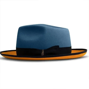 Blue Wool Fedora <b>Hat</b> With Black Band And Orange Trim 56-58CM Unisex Adult Casual Style - Product Image 1