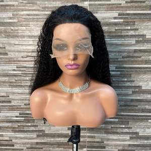 Curlywave 13*4 Peluca de cabello humano brasileño con encaje frontal Peinado <span class=keywords><strong>largo</strong></span> ondulado con base de encaje francés transparente Tamaño de gorra pequeña - Product Image 3