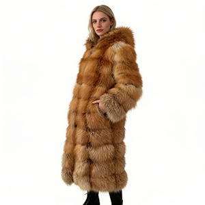 <span class=keywords><strong>Cappotto</strong></span> Lungo da Donna <span class=keywords><strong>in</strong></span> Vera <span class=keywords><strong>Pelliccia</strong></span> di Volpe Rossa, Casual, <span class=keywords><strong>con</strong></span> <span class=keywords><strong>Cappuccio</strong></span> e Traspirante, per l'Inverno - Product Image 2