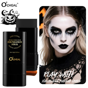 O'CHEAL Base de Maquillaje de Doble Punta para Halloween, Acabado Mate, Resistente al Agua, Control de Grasa, Larga Duración, con Brocha Integrada, Maquillaje de Pintura Facial Negra - Product Image 3
