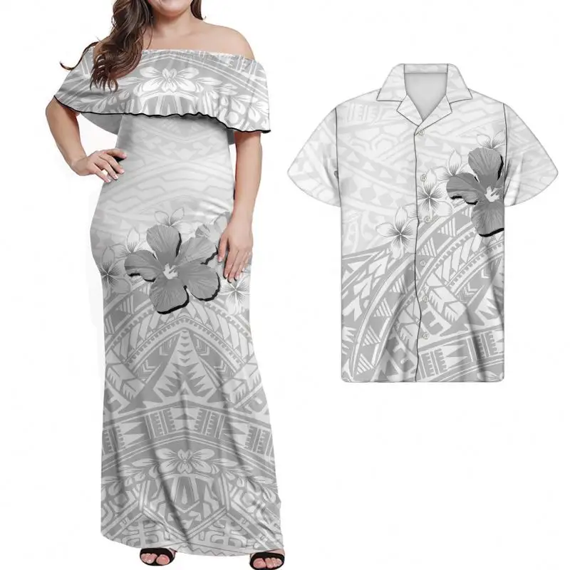 Church White Dresses Women Dresses Asia & pacific islands clothing Polynesian Tribal Print Couple Clothes Party Clothing