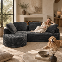 Canapé modulaire en forme de L compressé avec coussin en mousse haute densité et revêtement en velours tufté, idéal pour appartement