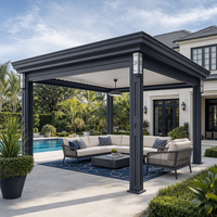 Pergola motorisée en aluminium à toit à lames orientables, paysage naturel, écologique, personnalisable, été