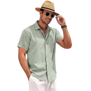 Hot Selling <b>Linen</b> Loose Solid Color <b>Short</b> <b>Sleeve</b> Cotton <b>Linen</b> <b>Shirt</b> Beach Oversized Casual <b>Shirt</b> Summer Travel <b>Shirt</b> - Product Image 3