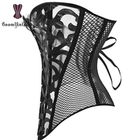 Corset gothique grande taille en dentelle et résille, bustier ajouré, body lingerie sexy transparent pour femme