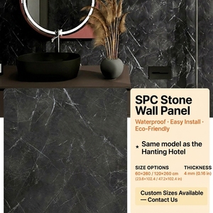 Panneaux muraux imperméables en pierre texturée SPC, carreaux en porcelaine avec effet marbre, rénovation moderne de salle de bain et de douche d'hôtel - Product Image 1
