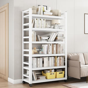 Estantería Yan En independiente de 6 niveles, blanca, para almacenamiento en la sala de estar, biblioteca, con ruedas - Product Image 1