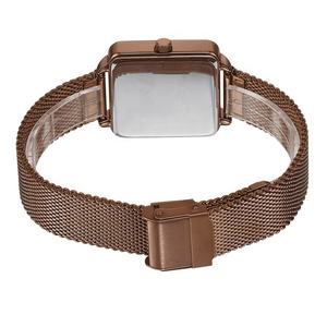 Reloj de Cuarzo Minimalista <span class=keywords><strong>Omax</strong></span> con Correa de Malla Color Café, Parte Trasera de Acero Inoxidable, Estilo Elegante, Relojes Cuadrados - Product Image 3
