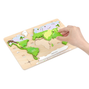Puzzle en bois Montessori des <span class=keywords><strong>continents</strong></span> <span class=keywords><strong>et</strong></span> des <span class=keywords><strong>océans</strong></span>, jouets éducatifs Montessori pour enfants, puzzle personnalisé - Product Image 5