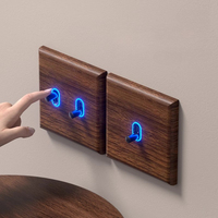 Plaque de prise et interrupteur LED en noyer style victorien DepoGuye - Interrupteur à bascule antique avec veilleuse, 2 gangs, norme UE 16A 250V IP20, modèle JH001