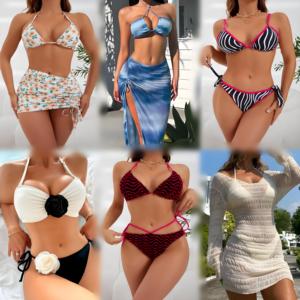 Venta Directa de Fábrica, Conjunto de Bikini Estampado a la Moda para Mujer, Traje de Baño de Dos Piezas para Playa, Verano, Inventario Enviado al Azar - Product Image 3