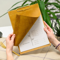 Porte-menu élégant et durable de style flip pour hôtel, en cuir, format A4, avec clip métallique