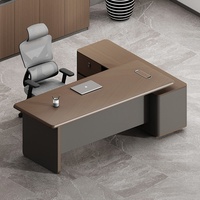Bureau de direction en bois en forme de L au design minimaliste moderne avec armoire latérale, poste de travail commercial haut de gamme de luxe léger