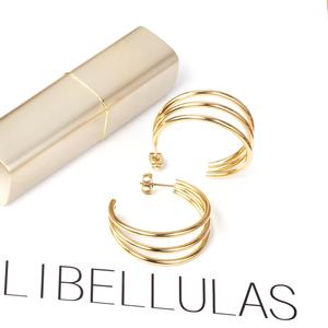 Pendientes de Acero Inoxidable con Baño de Oro de 18k, Diseño de Aros Abiertos en Forma de C de Tres Capas, Joyería de Moda para Mujer, Regalo - Product Image 6