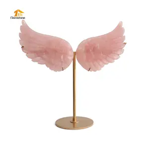 Pezzo di decorazione per la casa di lusso naturale ali d'angelo in cristallo di quarzo rosa
