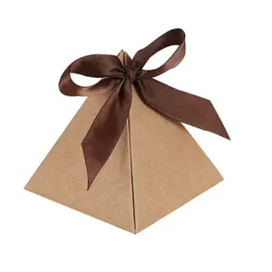 Kotak Permen Manis Kotak Coklat Segitiga Pernikahan Bayi Kotak Piramida Pita Grosir untuk Pesta dengan Busur