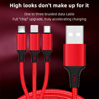 Câble de données USB multifonction 3-en-1 à charge rapide 3A avec blindage tressé et PVC pour téléphones mobiles