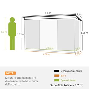 Outsunny แผ่นเหล็กเครื่องมือทำสวนโรงเก็บของพร้อมประตูบานเลื่อน280x130x172ซม. สีเขียวเข้ม - Product Image 3