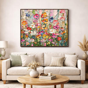 Cuadro Decorativo Floral Texturizado Candy Bloom, Pintado a Mano sobre Lienzo, Arte Mural Contemporáneo de Técnica Mixta, Natureza Muerta al Óleo - Product Image 5