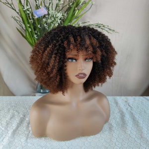 <span class=keywords><strong>Parrucca</strong></span> Sintetica KEMY HAIR con Frangia per Capelli Biondi Afro Ricci, Fibra Resistente alle Alte Temperature, Realizzata a Macchina, Cappuccio in Rete Elastica, Densità 130% - Product Image 2