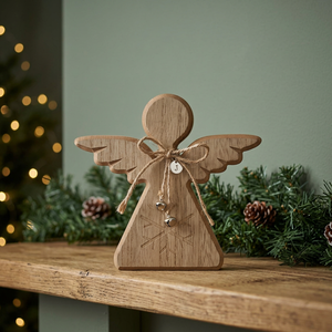 Figurine décorative d'ange de Noël en bois rustique, artisanale, pour la table, ornement de fête pour la salle à manger et la décoration intérieure - Product Image 1