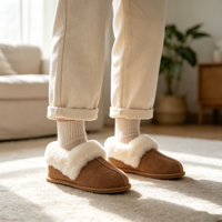 Chaussures d'hiver pour femmes en cuir véritable, daim et fourrure de mouton, style bottines et pantoufles d'intérieur, vente en gros directe usine, échantillon disponible