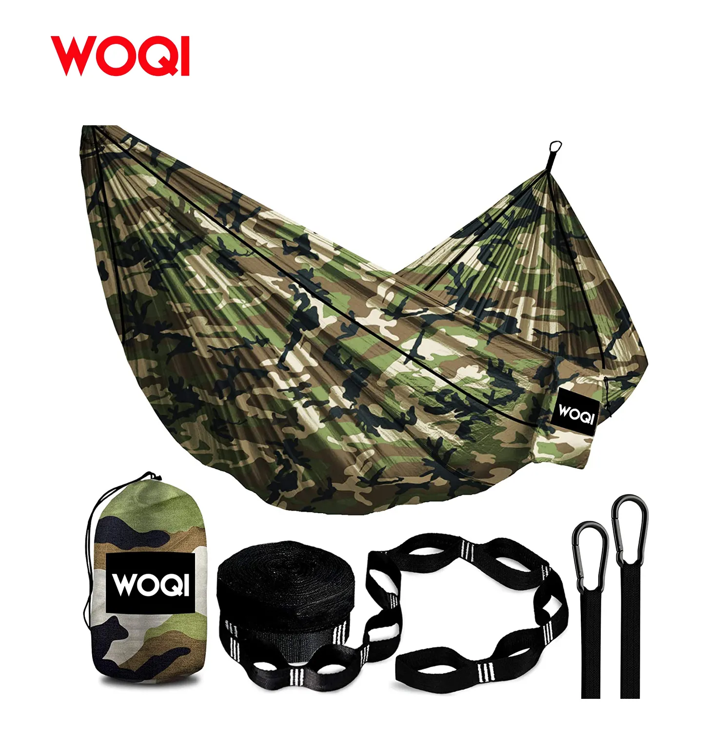 WOQI Parachute portable Nylon Camping Hammock with tree straps adjustable Cinch Buckle outdoor