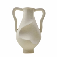 Vase en céramique délicat fait main, finition mate sable beige, corps torsadé à double poignée 3D, accessoires pour la maison en stock