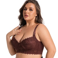 Soutien-gorge sexy grande taille en dentelle, à armatures fines en acier à mémoire de forme, effet push-up, anti-affaissement, décolleté en V profond, bonnet 3/4, avec maintien latéral