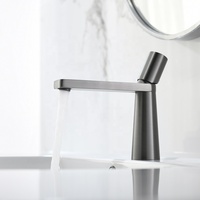 Pistolet brossé de haute qualité gris mitigeur d'eau chaude et froide robinets de lavabo de salle de bain noyau de vanne en céramique contemporaine