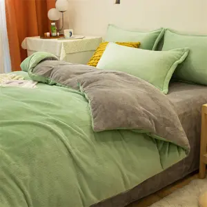 4-piece Winter Thickened Solid Color Flannel Bed Linen Cover Coral Velvet Luxury Soft Bedding Set Wholesale