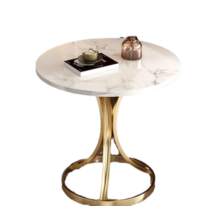 Mesa de Centro Moderna y Ecológica con Tapa Redonda de Mármol y Estructura de Acero para Muebles de Sala de Estar - Product Image 3