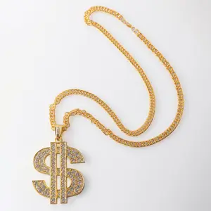 Collana prepotente esagerata di personalità Hip-hop simbolo del dollaro grezzo uomini collana con ciondolo grande anelli set di gioielli