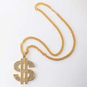 Collier imposant et affirmé pour homme, style hip-hop, avec grand pendentif symbole dollar, et ensemble de bijoux avec bagues - Product Image 1