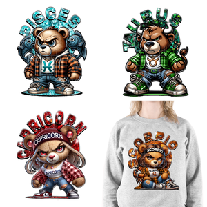 สตรีทแวร์แนวฮิปฮอปสุดเท่ผู้ชาย<span class=keywords><strong>หมาย</strong></span>ถึงหมีดูดวงราศีสัตว์ DTF ดีไซน์รีดสติกเกอร์เหล็กพร้อม<span class=keywords><strong>กด</strong></span>สำหรับเสื้อยืด - Product Image 1