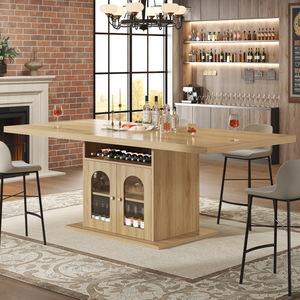 Table à manger en chêne personnalisée, lumineuse et élégante, avec portes en acrylique à double arche et porte-verres à <span class=keywords><strong>vin</strong></span> pour îlot de cuisine - Product Image 1